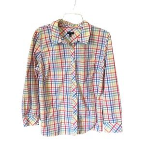 Talbots Rainbow Plaid Shirt Sz 2XP Petite Multicolor Layering Bright Long Sl…